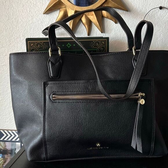 Liz Claiborne Black tote bag with gold zipper - Picture 3 of 6